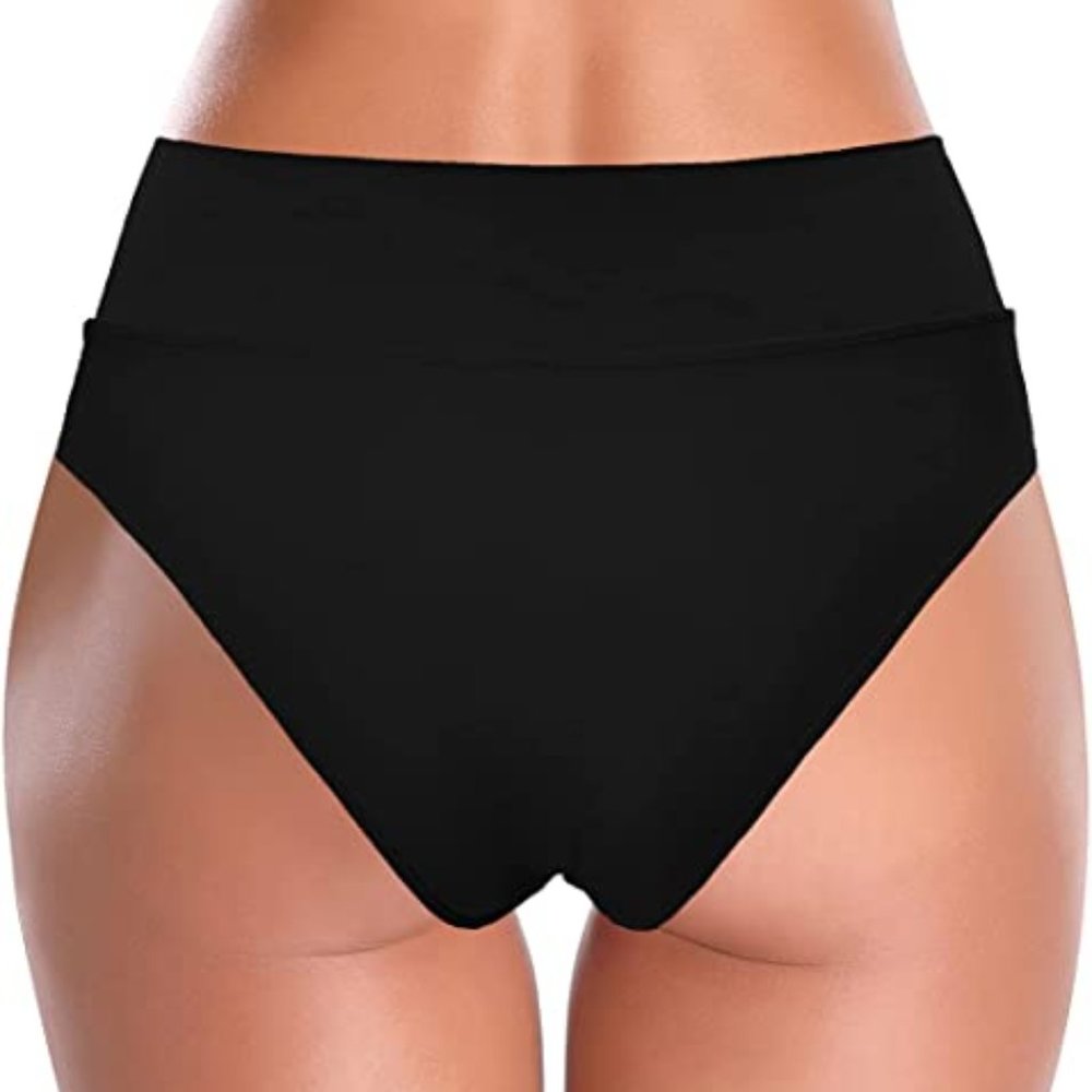 SHEKINI Womens Black Bikini Bottom Twist Front Cheeky Swimsuit Ruched Sz L - Picture 2 of 5